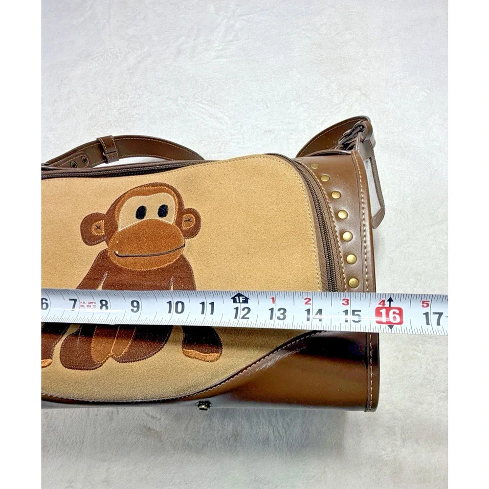 Paul Frank Julius Monkey Pet Carrier Bag Tote Brown Canvas Leopard Print Liner